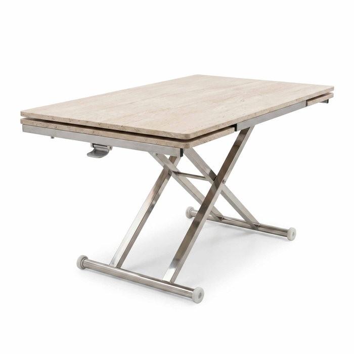 Hanah Home Mesa de Comedor Extensible Yan - Travertino, Cromo Hanah Home Mesa de Comedor Extensible Yan - Travertino, Cromo
